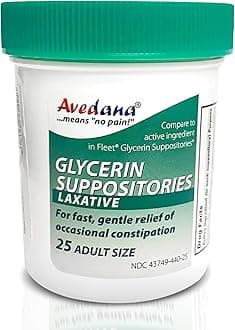 Glycerin Suppositories – 25 Adult Size Laxative Suppositories for Men and Women – Fast and Gentle Relief Suppositories for Constipation – Comfortable Shape Adult Suppository