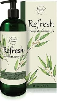 Brookethorne Naturals Refresh Massage Oil with Eucalyptus & Peppermint Essential Oils - Great for Massage Therapy. All Massage Oil for Sore Muscles. Ideal for Full Body Massage – Nut Free Formula 16oz