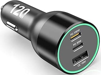 120W USB C Car Charger, 100W Type C PD 30W PPS 45W QC 18W Super Fast Charging LED Cigarette Lighter USB-C Car Adapter for iPhone 16 15 14 Pro Samsung S24 S23 Ultra Note 20 iPad MacBook Pro Air Laptop