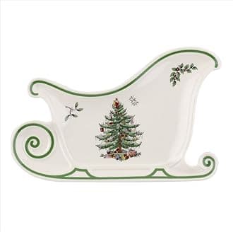 Christmas Tree Embossed Sleigh Plate, 13.5" Festive Serving Dish for Christmas Tableware - Fine Porcelain Decorative Holiday Platter for Serving Holiday Treats & Table Décor