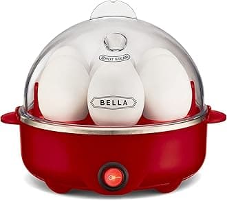 BELLA Egg Cooker, Rapid Boiler & Poacher, Meal Prep Essential, Family Sized Meals: Make Up To 7 Large Boiled Eggs, Dishwasher Safe Lid with Cool-Touch Handles, Poaching Tray Included, Red