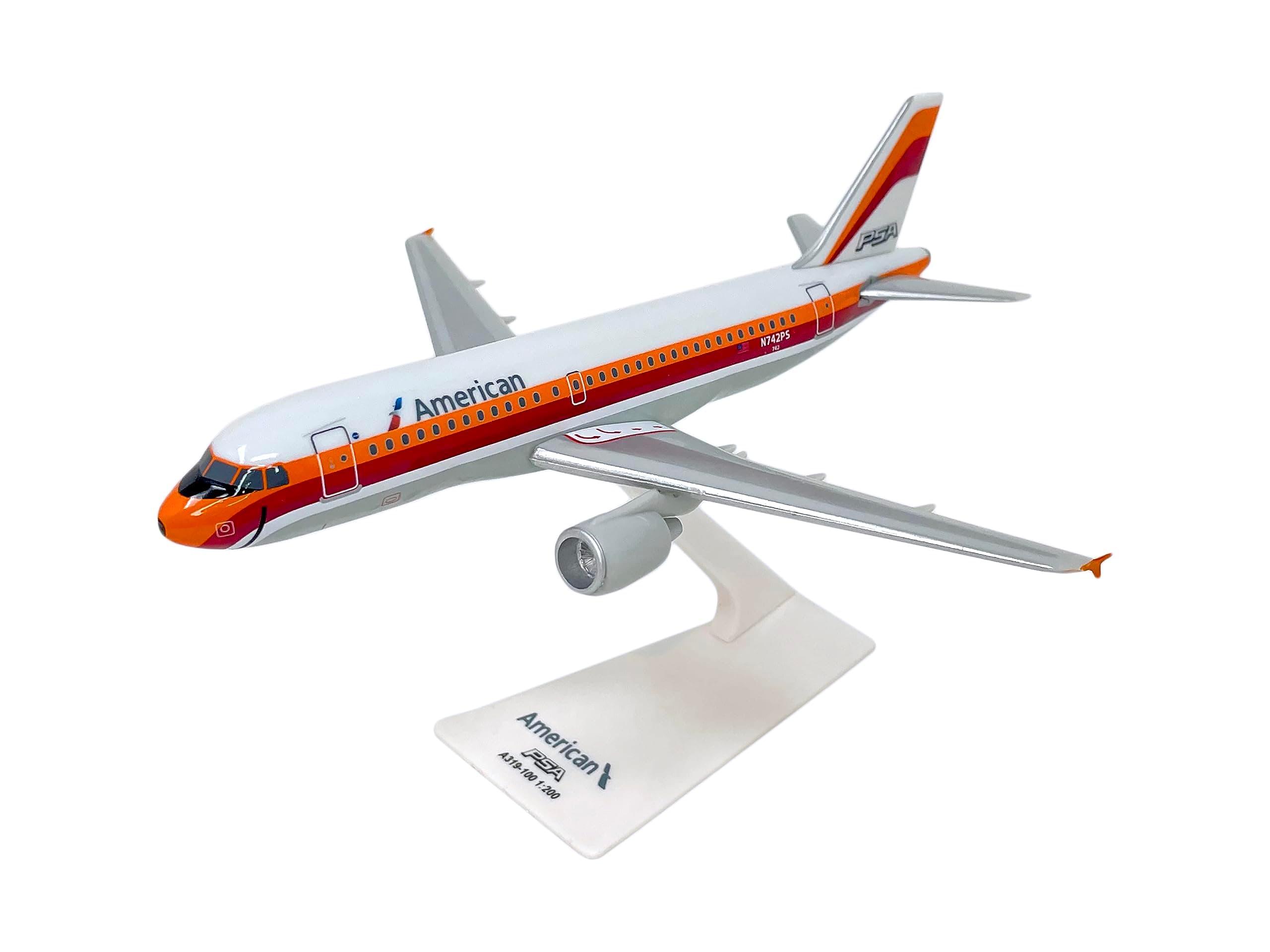 American/PSA A319-100 1:200 Scale - Plastic Snap-Fit Model Airplane - Collectible Replica of American/PSA Airlines Aircraft - Part# AAB-31900H-009