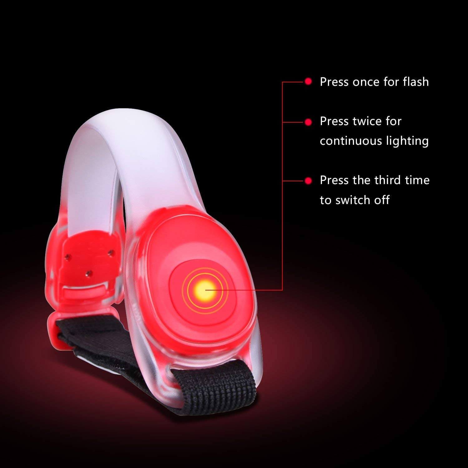 Tech Unboxing LED Light Reflective Adjustable Wearable Waterproof Silicone Glow in The Dark Running Armband (Red)