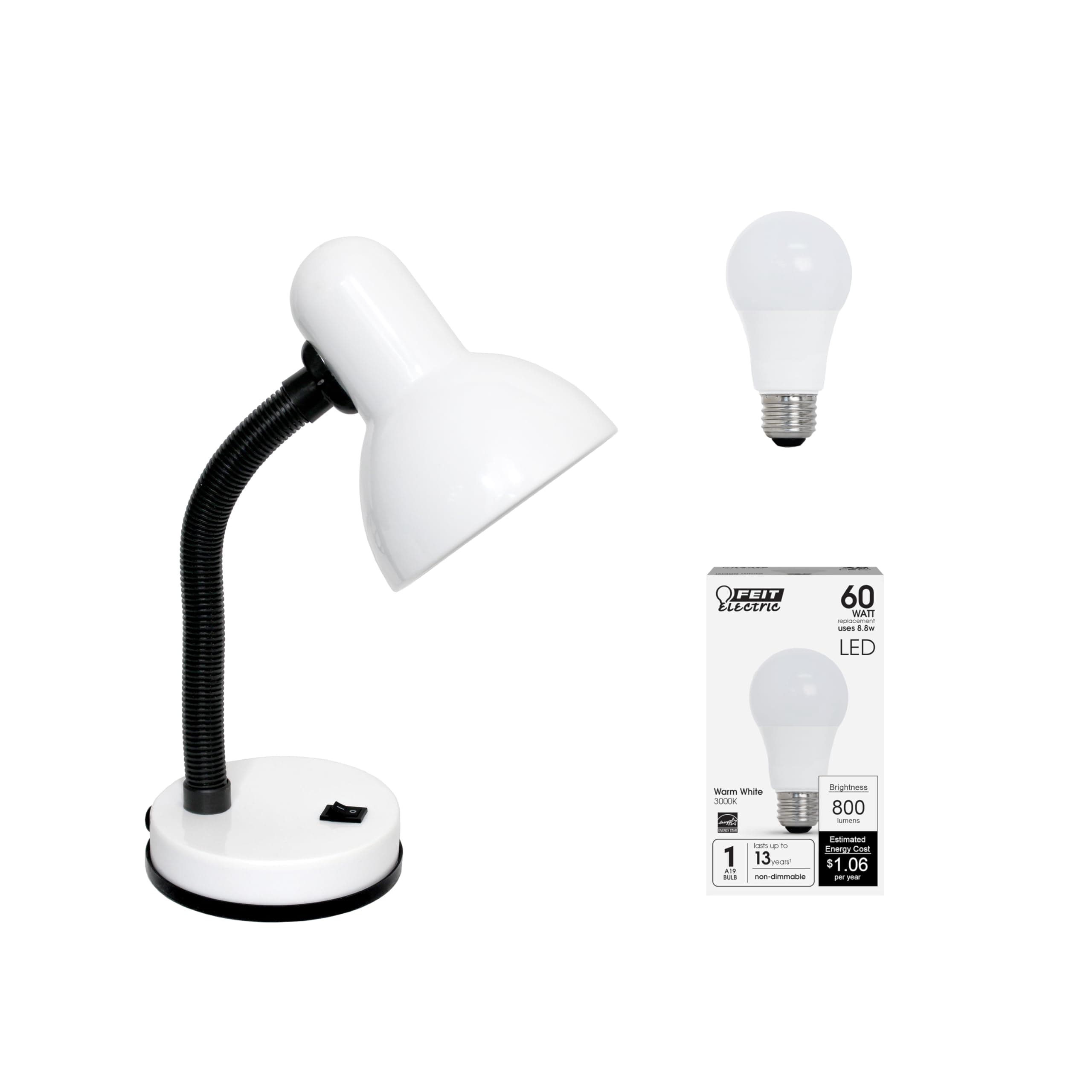 Basic LED Desk Lamp, 14.25", White (LD1003-WHT-LB)