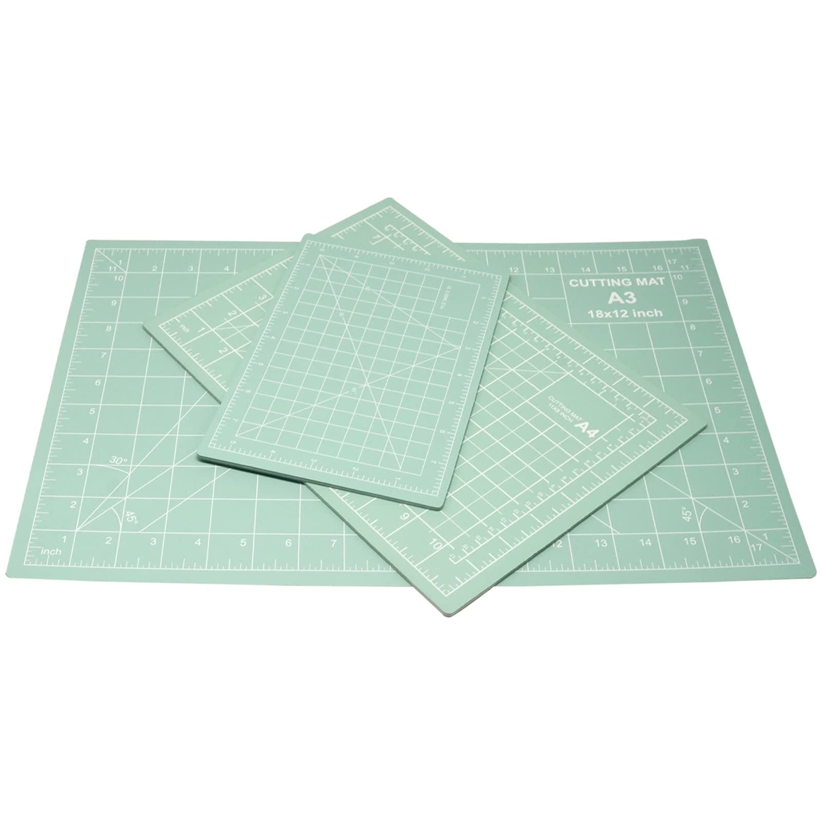 MANUFORE Mint Green Cutting Mat A3, A4, A5 Set with Centimeter and Inch Scale Self Healing Craft Cutting Board with 3mm 5-ply Thickness for Using Rotary Cutter, Craft Knife, Paper Knife