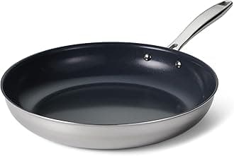 TramontinaSeattle 12-Inch Tri-Ply Clad Stainless Steel Large Frying Pan with Ceramic Non Stick Interior, PTFE/PFOA-Free Nonstick Skillet, Oven-Safe, Dishwasher-Safe, Induction-Ready, Made in Brazil