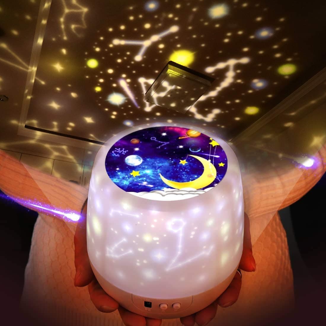 Kid Night Light, Jorft 2 Modes 5 Patterns LED Rotatable Projector Lamp Dynamic Decorative Table Colorful Nursery Christmas Gift Lamp for Boy Girl Children Bedroom Bedside Use Dimmable