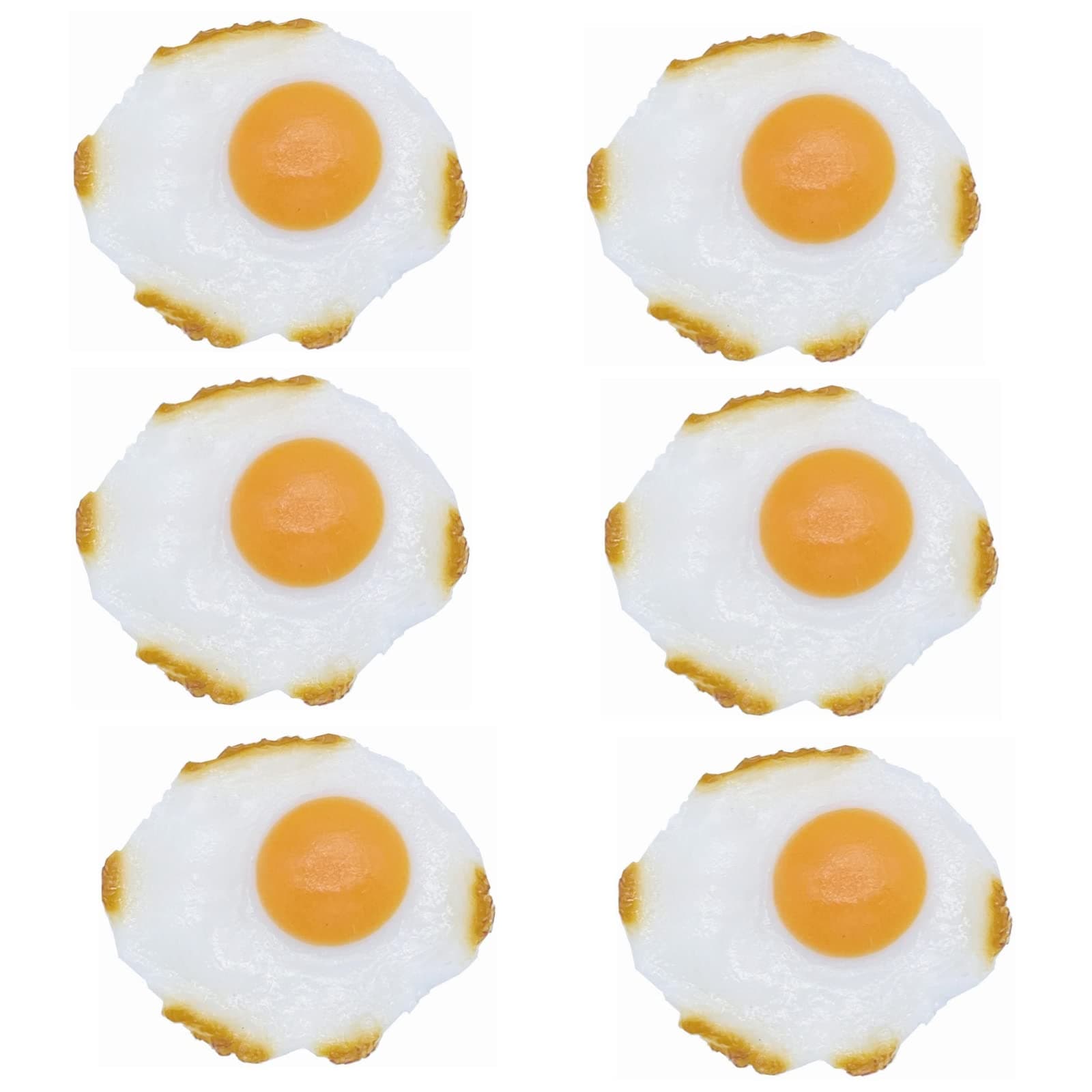 6 PCS Realistic Fake Fried Eggs Lifelike 3D Simulation Eggs Food Props Model Faux Cooked Eggs Decor for Home Kitchen Display Photography Props Breakfast Decor