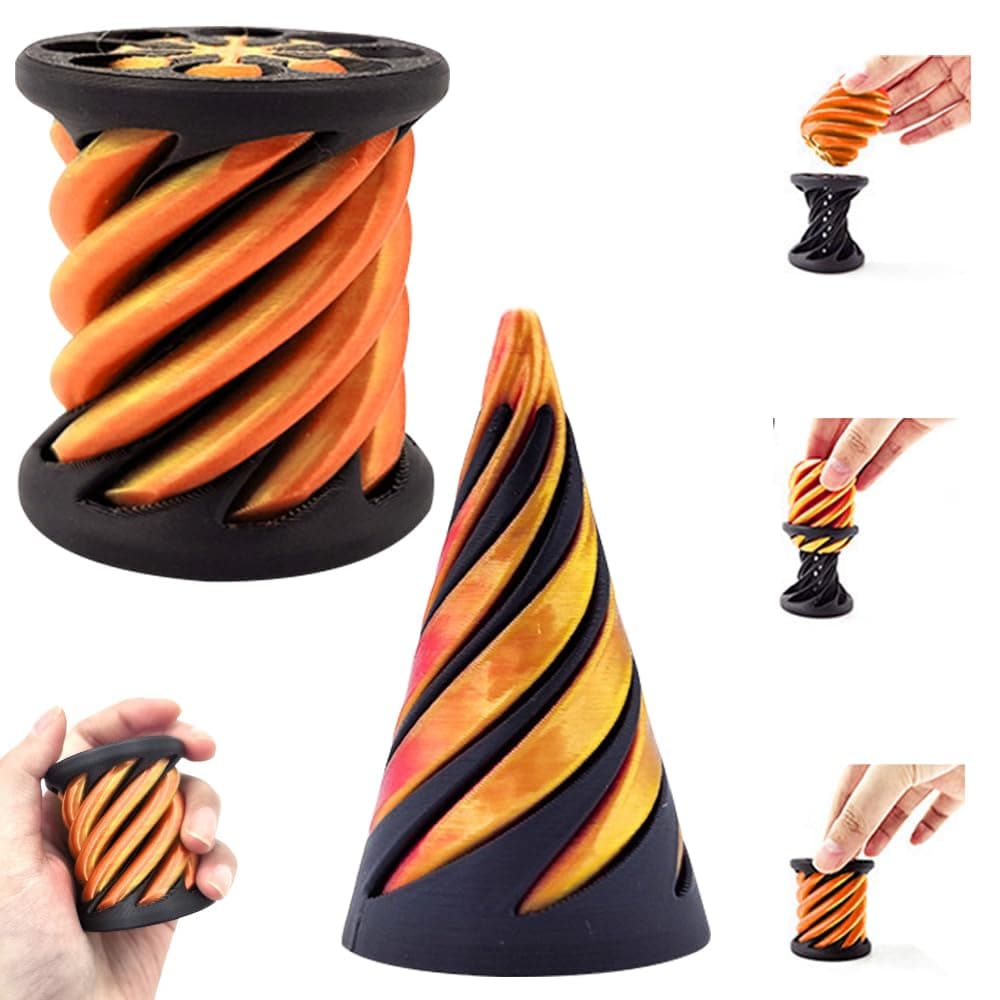 LYPPUL Impossible Pyramid Passthrough Sculpture, 2PCS 3D Printed Rotating Spiral Cone Fidget Toy, Pass Through Pyramid fidget toy, Mini Vortex Thread Illusion Pyramid Display Statue