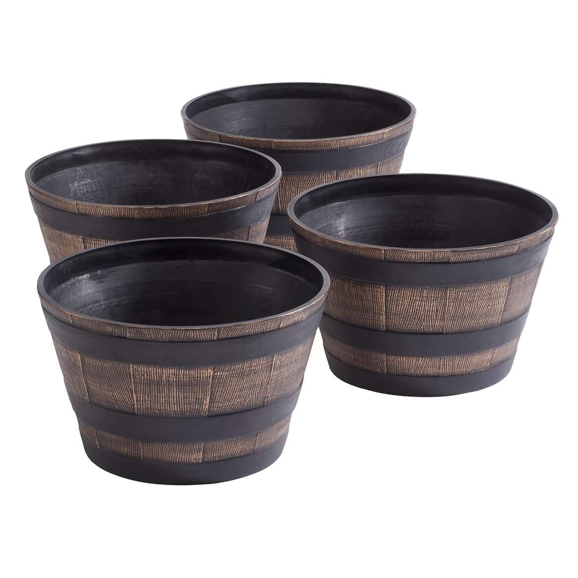 Fox Valley Traders Wood-Look Barrel Planters, Lightweight Durable Plastic, Outdoor Décor, Rustic – Measures 8” High x 13” Diameter