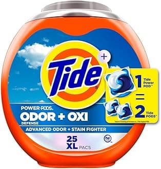 Tide Ultra OXI Power PODS with Odor Eliminators Laundry Detergent Pacs, 25 Count, For Visible and Invisible Dirt