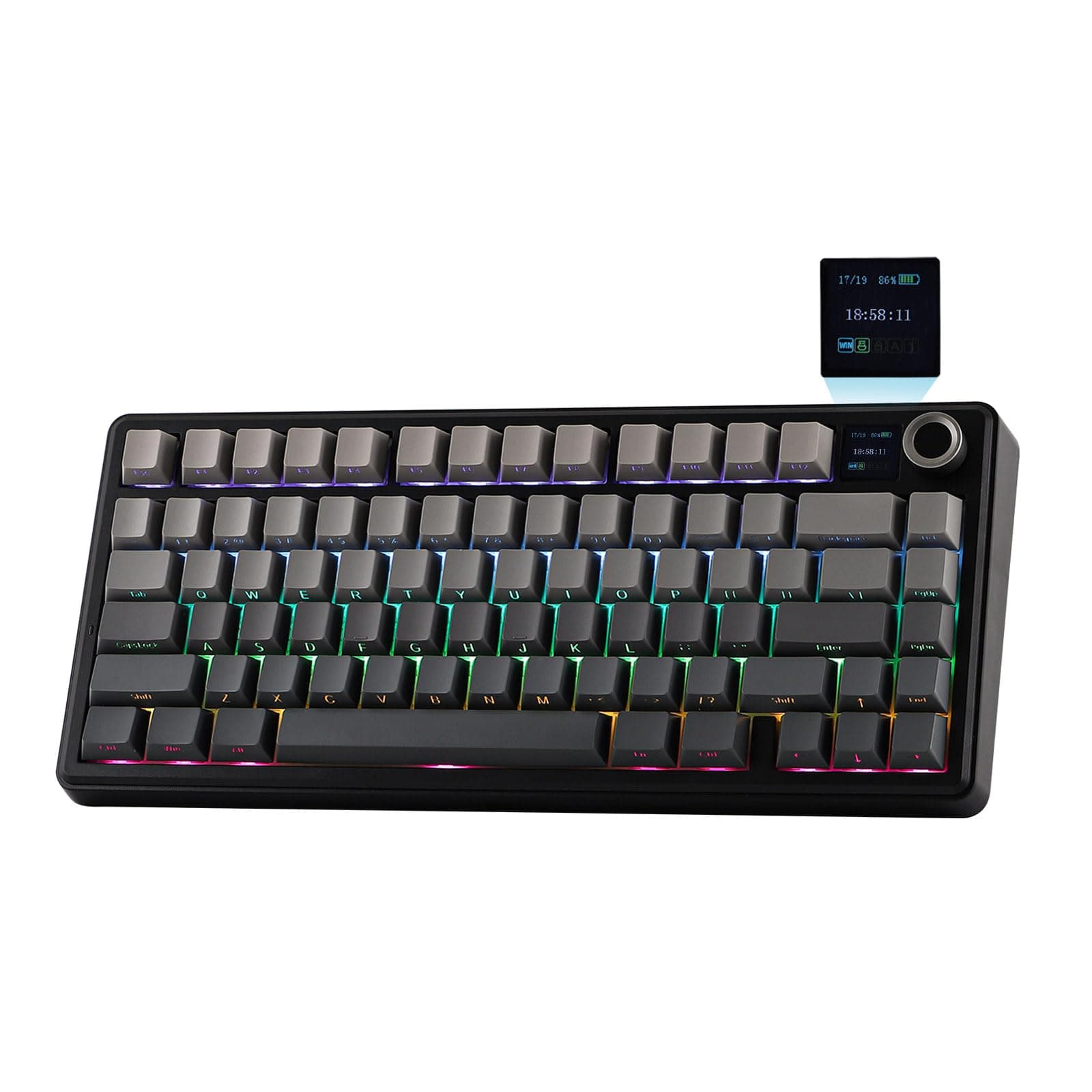 X Aula F75 MAX Wireless Mechanical Keyboard with TFT Screen and Knob, Gasket Gaming Keyboard in 75% Layout, Hot Swappable, RGB Backlight, for PC/Mac/Linux (Black Gradient)