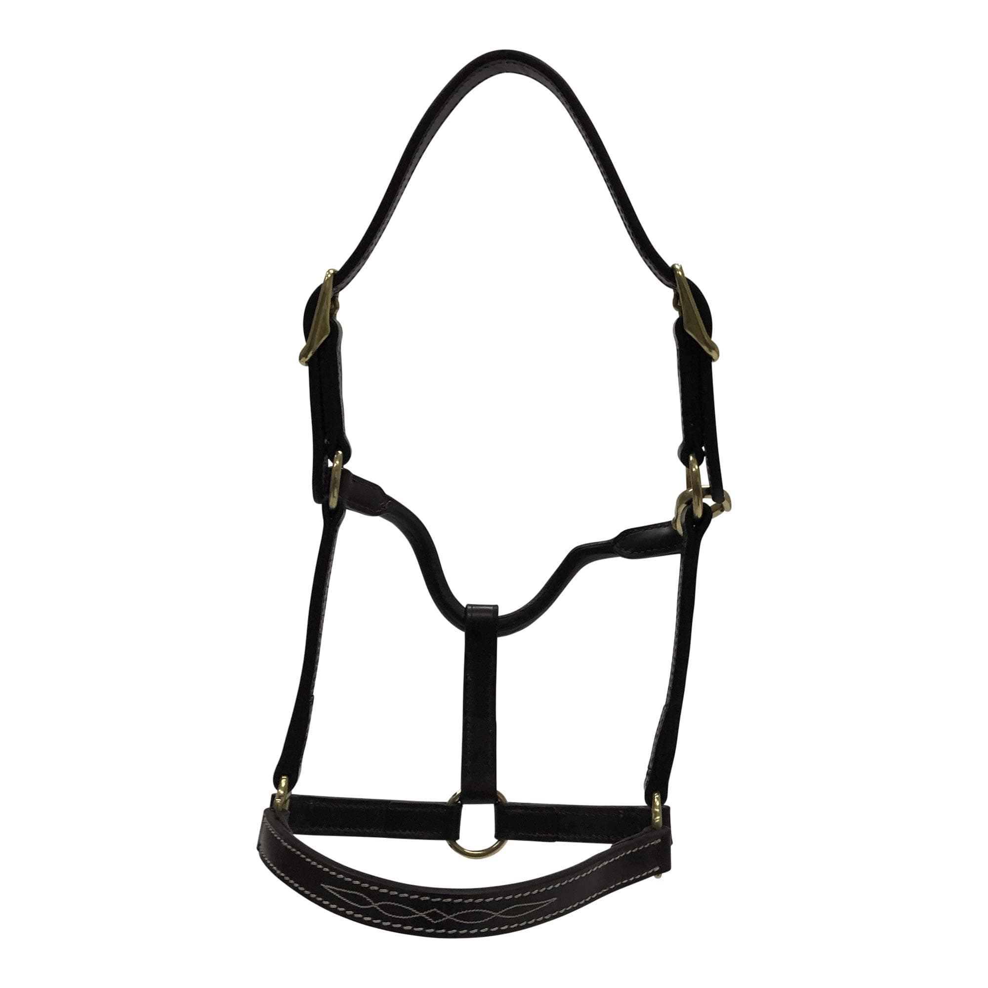 Huntley EquestrianFancy Stitched Adjustable Premium Leather Pony Halter Elegant & Durable With Brass Hardware, Adjustable Crown Piece - Brown