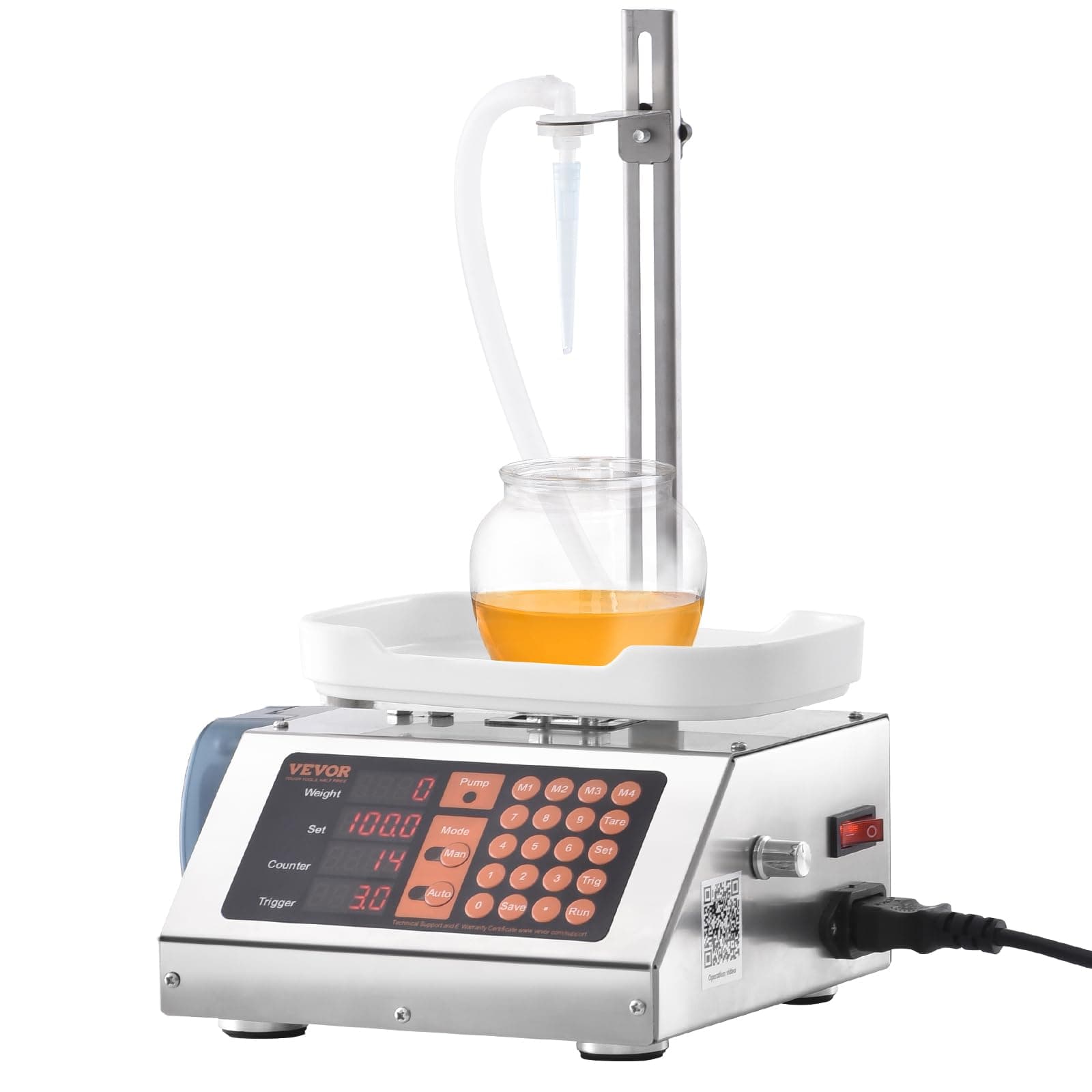 VEVOR Paste Liquid Filling Machine 5-300g,1L/min Flow Rate, Peristaltic Pump Digital Control Automatic Weighing Bottle Filling Machine for Soy Sauce, Drink, Vinegar, Milk, Alcohol,Low Viscous Liquids