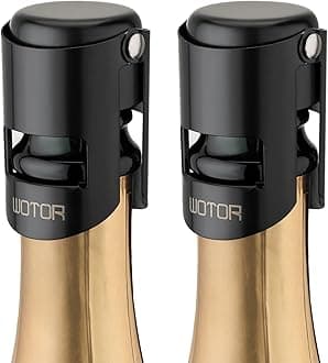 WOTOR Stainless Steel Champagne Stoppers - Champagne Bottle Stoppers with Silicone Seal, Reusable Cork & Saver, Suitable for Prosecco & Sparkling Wine, Black, 2 Pack