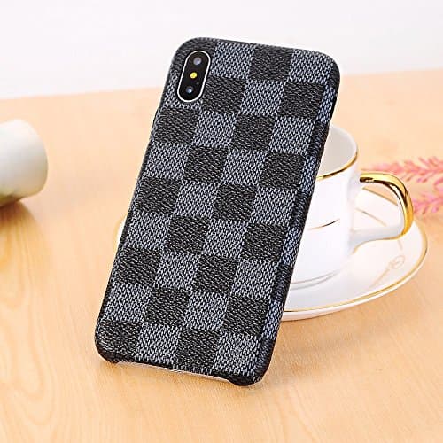 for iPhone X case, New Elegant Luxury PU Leather Checker Pattern Classic Style Cover Case For Apple iPhone X