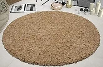 FR Creations Modern Polyester Anti Slip Round Shaggy Fluffy Fur Rug and Carpet for Living Room, Bedroom,Offices, Kitchens(4x4 Feet)-Beige