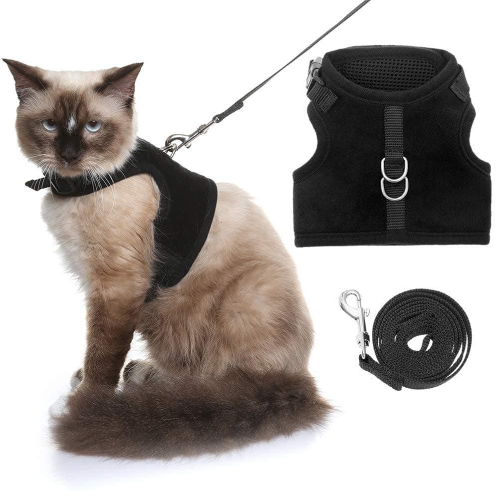 HOMIMP Escape Proof Cat Harness and Leash for Walking, Adjustable Soft Vest Harness for Cats Black Large