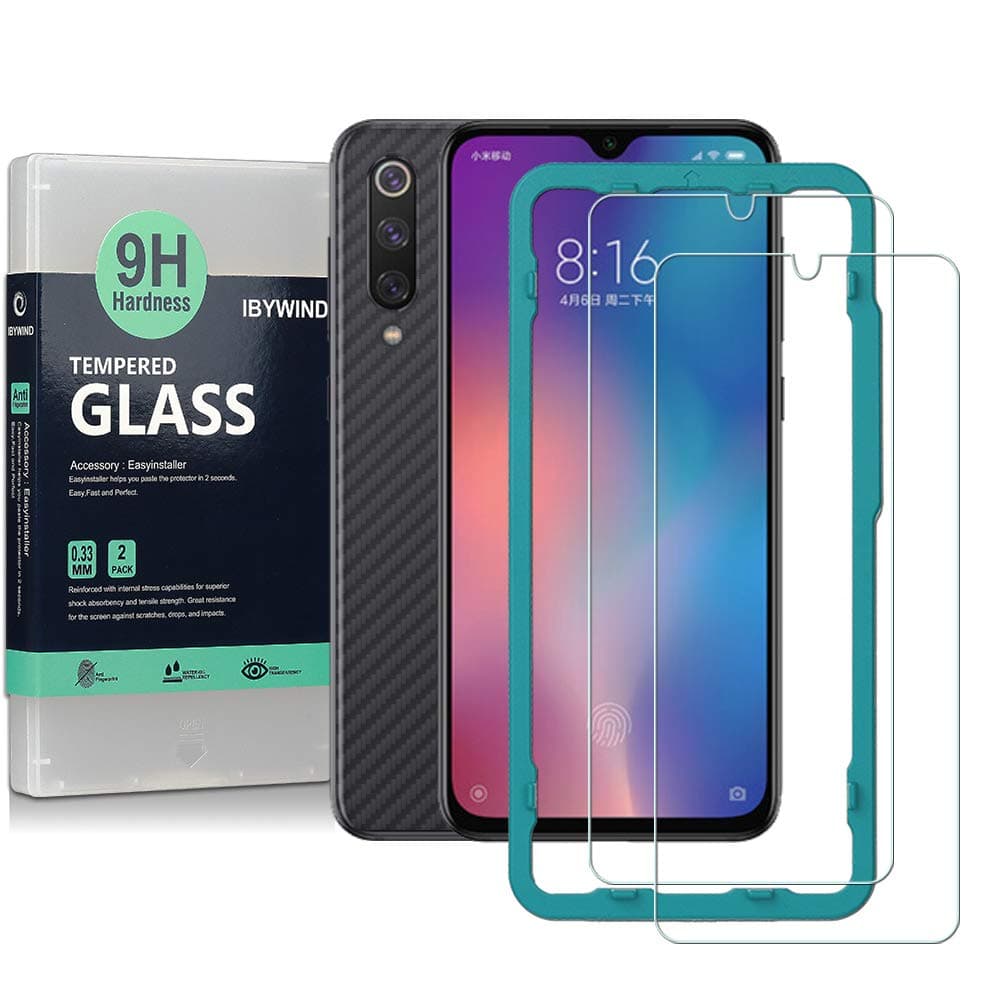 Ibywind Screen Protetor for Xiaomi Mi 9 SE [Pack of 2] with Back Carbon Fiber Skin Protector,Including Easy Install Kit