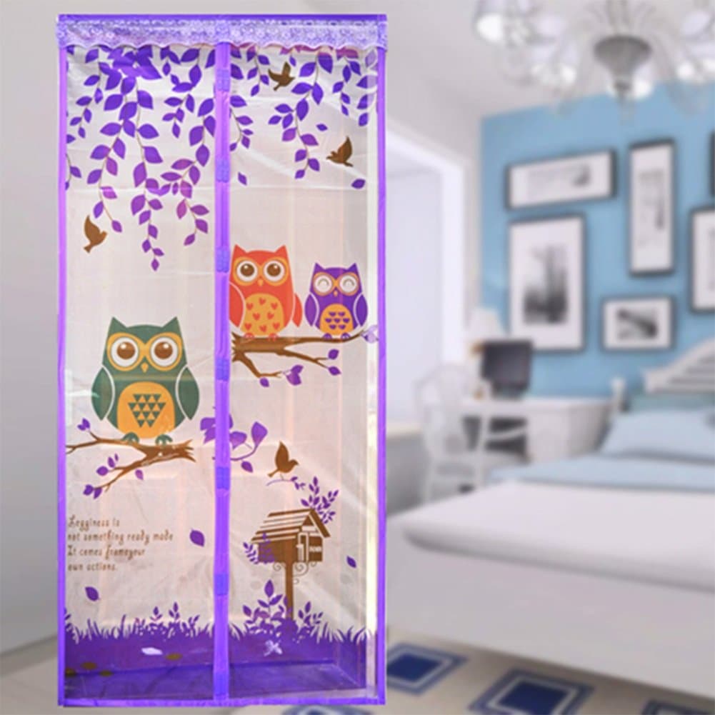 Purple Owl Magnetic Screen Door Full Frame Magic Mesh Net Anti-mosquito Curtain, 90*210cm