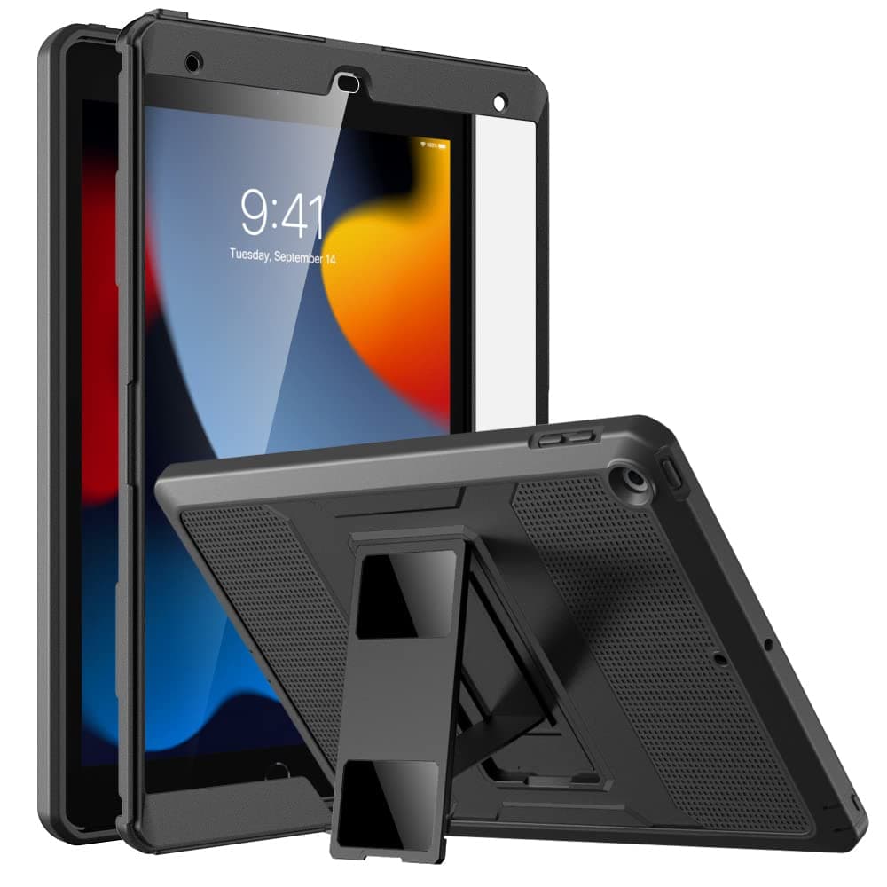 for iPad 10.2 Inch Case for iPad 9th Generation 2021/ iPad 8th Generation 2020/iPad 7th Generation 2019,[Heavy Duty] Shockproof Full Body Protective Cover with Built-in Screen Protector, Black