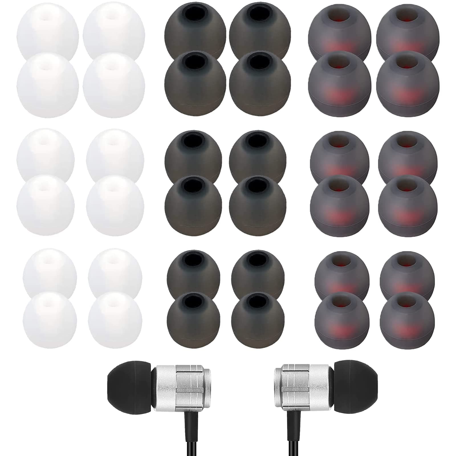 Ear Tips for in-Ear Headphones, 36 Pcs Earbuds Replacement Tips Silicone, Replacement Earbud Tips with Excellent Noise Isolation and Comfort, 3 Color, S/M/L