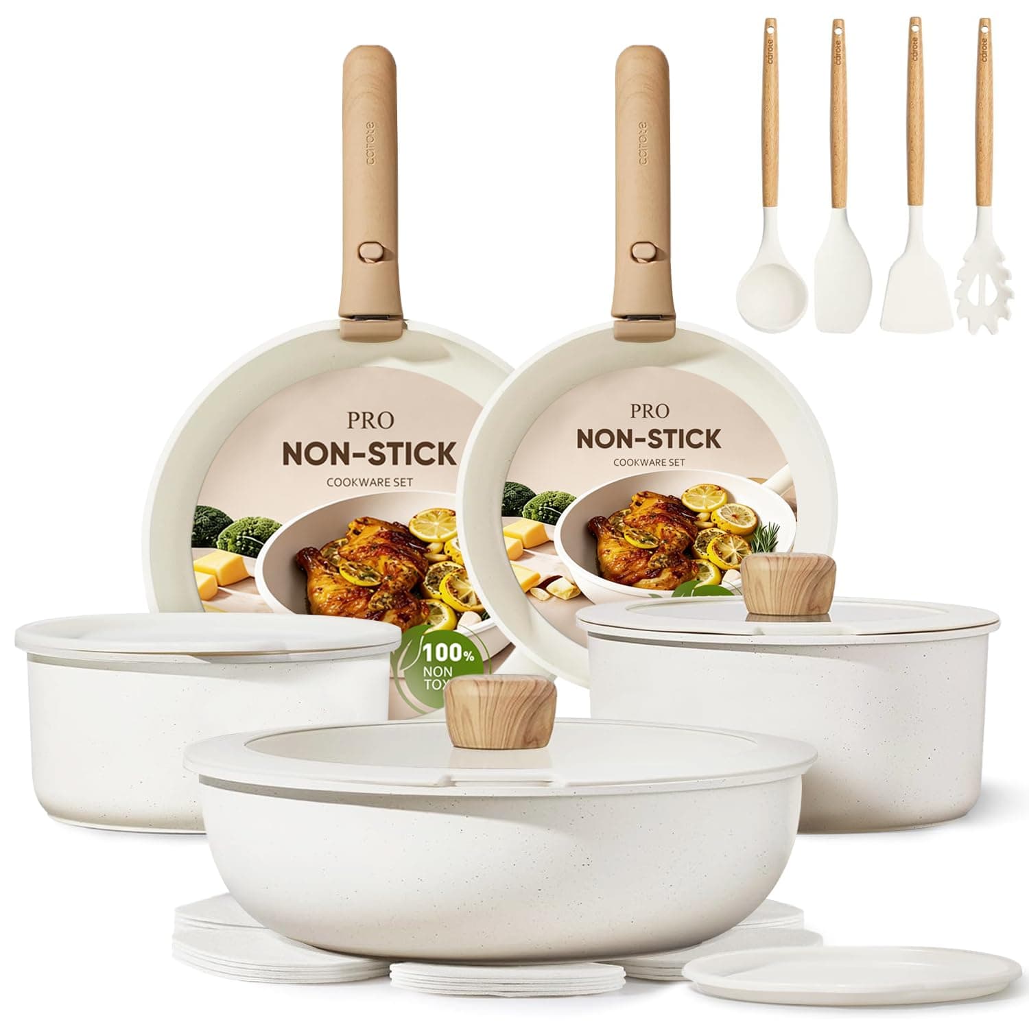 19pcs Pots and Pans Non Stick, Cookware Sets Detachable Handle, Induction Kitchen Pots and Pans,NonStick Cooking Set, Oven/Dishwasher/Fridge Safe, Space Saving