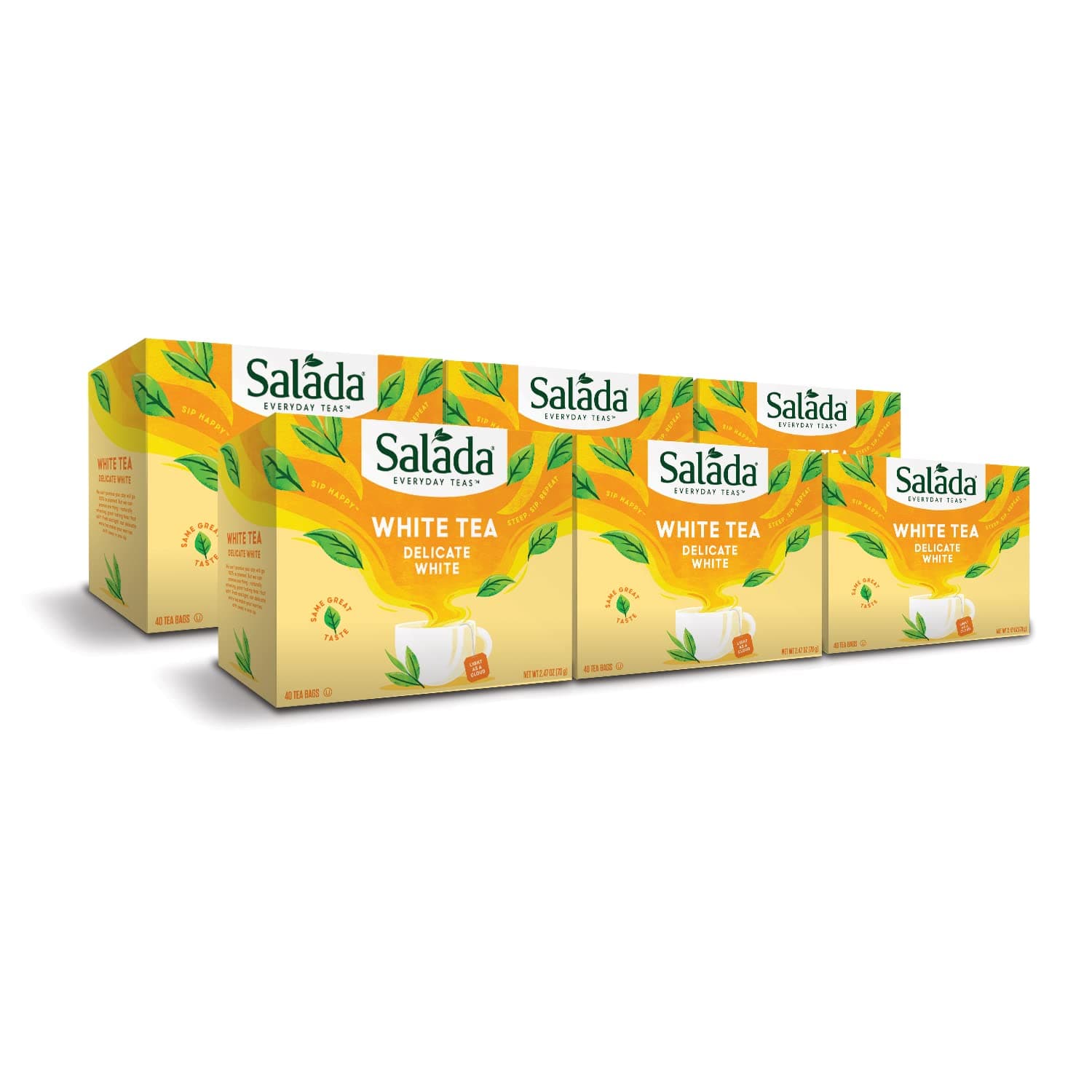 Salada White Tea Delicate White Tea with 40 Individually Wrapped Tea Bags Per Box (Pack of 6) Contains Caffeine Brew Hot Naturally Flavored