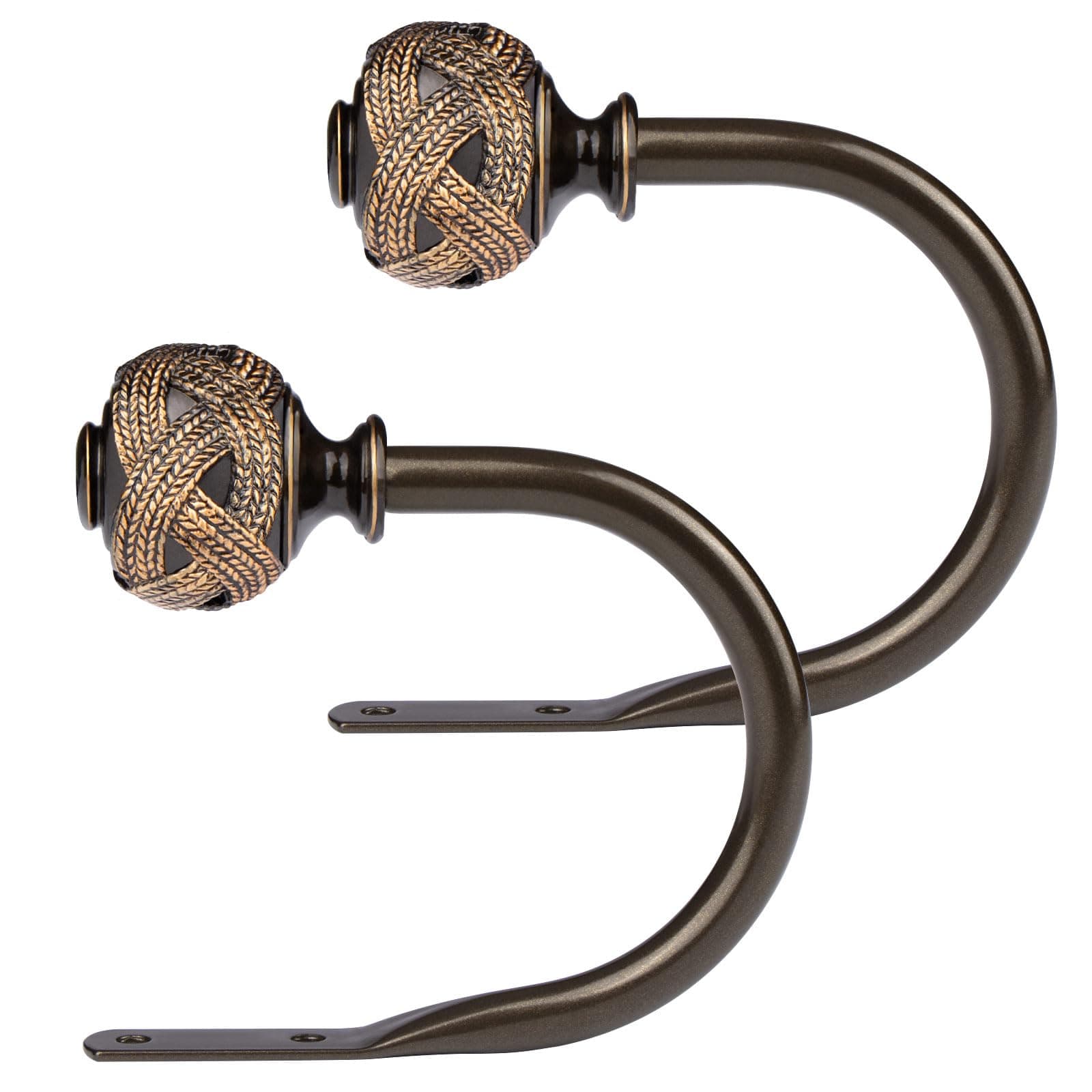USFOOK 2 Pack Bronze Curtain Holdbacks, Decorative Window Drapery Tiebacks (2 Pack/1 Pair), Curtain Tie Back Hooks for Wall with Leaf Finials (3.95" L x 3.4" W)