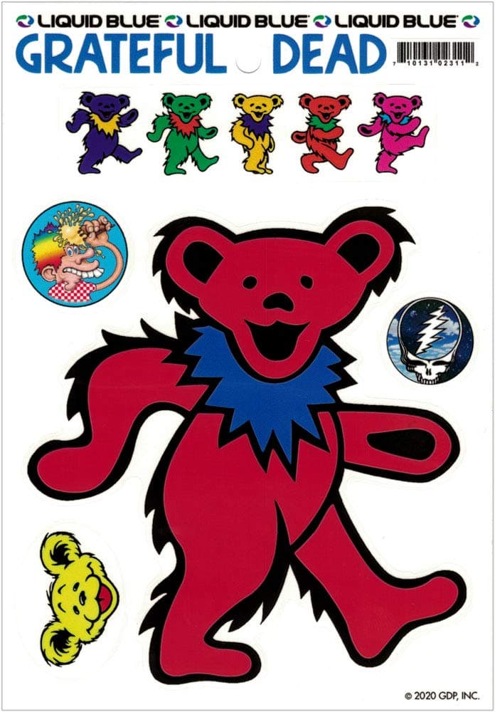 Liquid Blue Grateful Dead Red Dancing Bear - Bumper Sticker/Decal