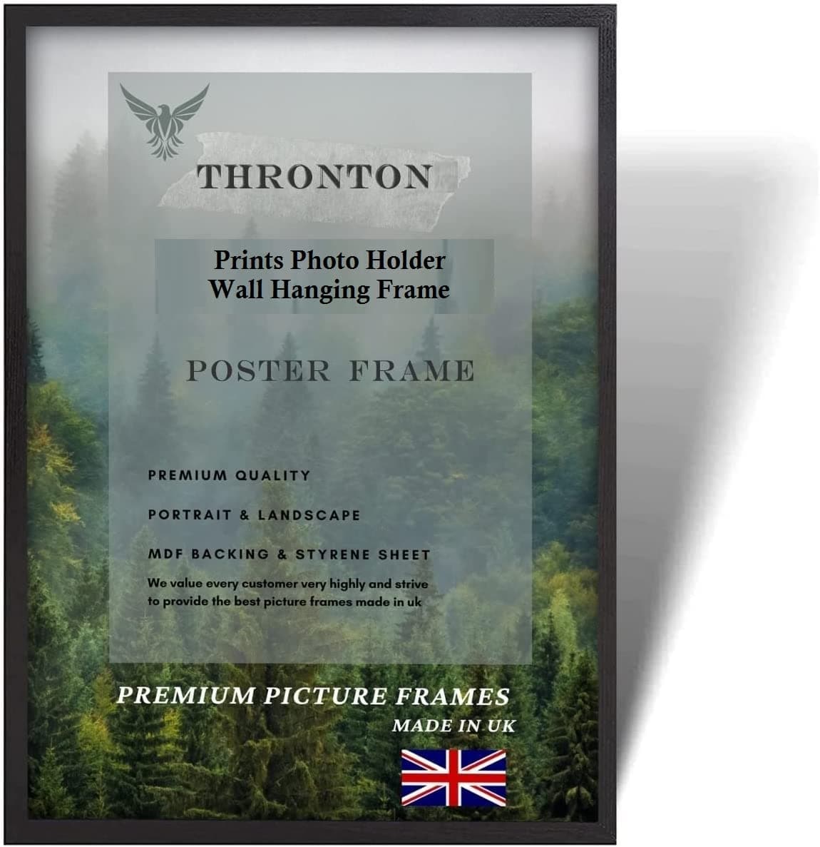 Throntons Large Poster Frame 18x24 Inch Large Picture Frames Shatter-Resistant Perspex Portrait & Landscape Display Frames for Wall Decoration Photos Canvas Paintings Art Gallery (18 x 24'')