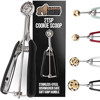 BPA-Free 304 Stainless Steel Cookie Scoop, 2 TSP Scooper #100, Soft Grip Handle, Easy Food Release, Create Even Portions, Multipurpose Kitchen Melon Baller, Meatball Spring Scoops, Black