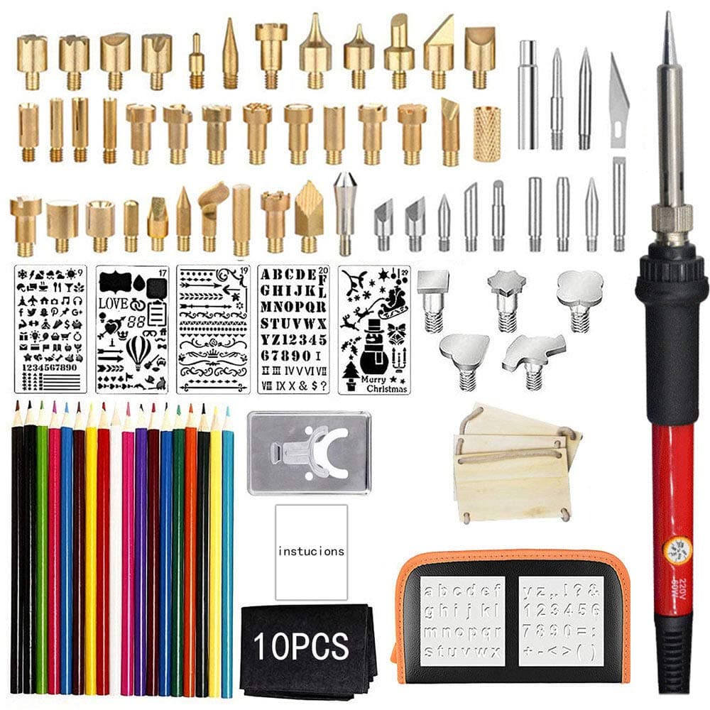 DjfLight 60w Adjustable Pyrography Pen, Electric Soldering Iron Carving Pyrography Tool Set, 94 Pcs Kit Wood Embossing Burning Soldering Pen Set Welding,Red