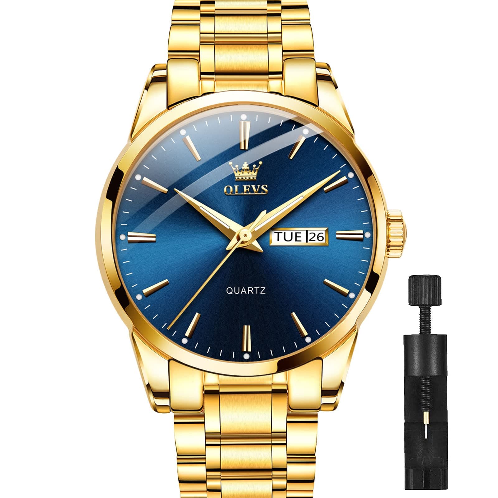 Classic Men Watches with Date,Stainless Steel Man Watch with Date, Bussiness Watches for Men,Luminous Quartz Mens Watches Black/White/Blue/Gold, Waterproof Male Watch with Week