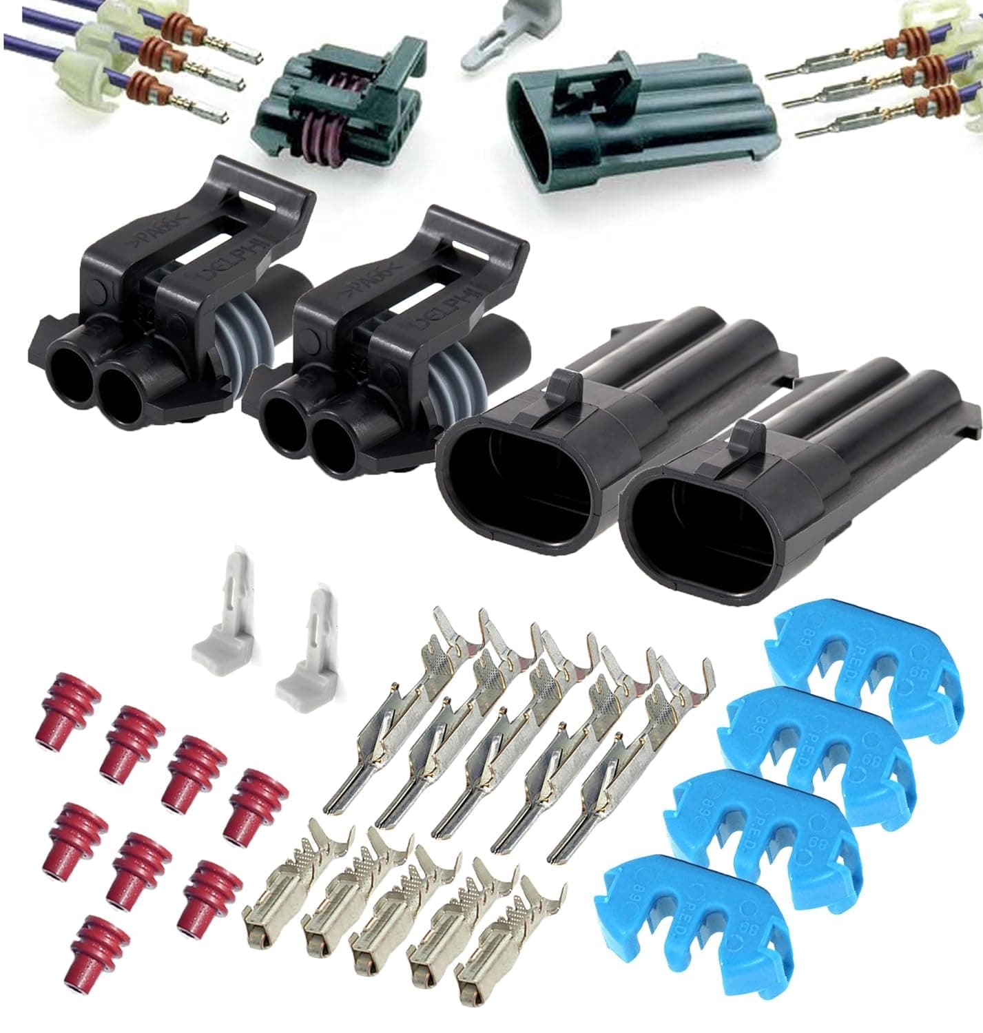 2-Pack (2-Way) Connector Metri-Pack 150 Series Sealed (2-PIN) 16 V & 14 amps, w/16 18 AWG