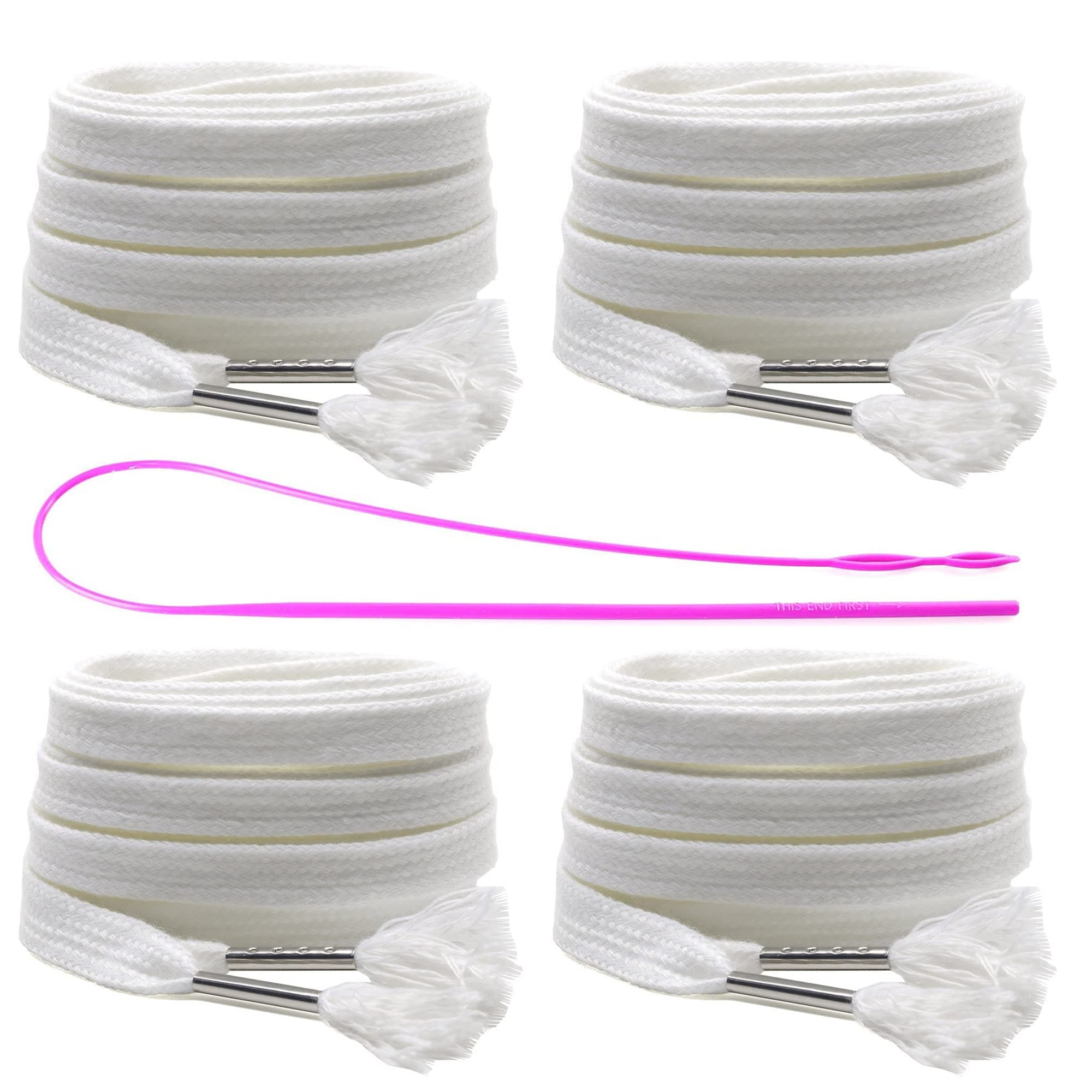 YZSFIRM 4 Pcs Flat Drawstring 51"Replacement Hoodie Sweatpants White Drawstrings with Easy Threader Tool