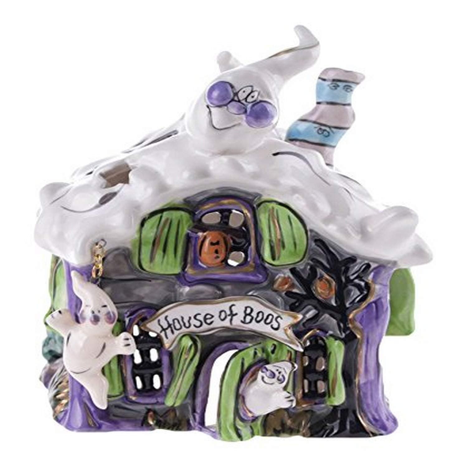 Blue Sky Ceramic Halloween 5.5" x 5.5" x 6.5" Boos-Candle House, Small, Multi (995042)