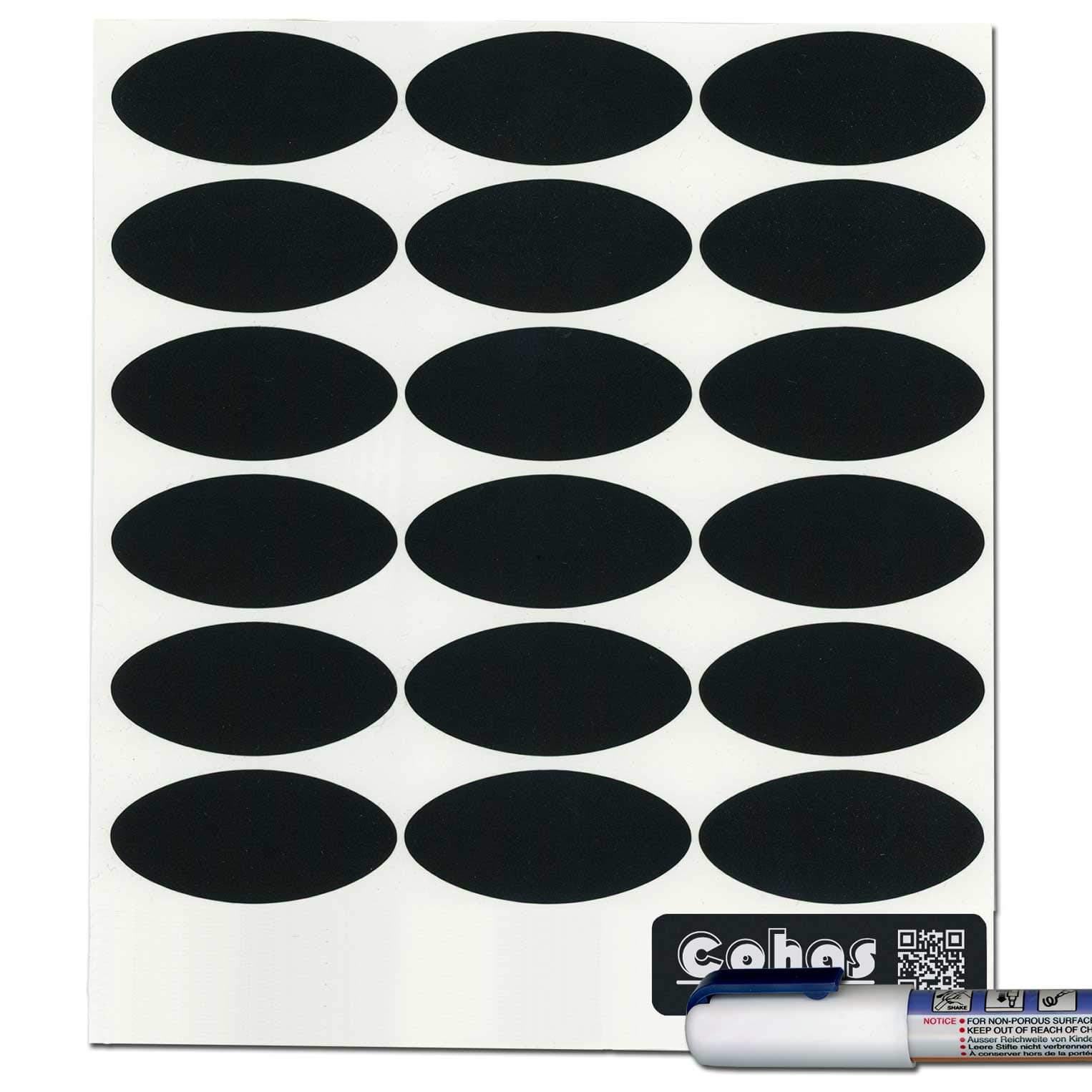 Cohas Chalkboard Labels in Oval Shape for 8 and 12 Ounce Quilted Crystal Jelly Jars includes Liquid Chalk Marker and 54 Labels, Extra Fine Tip, White Marker