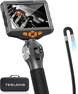 Two-Way Articulating Borescope with Light, Teslong 5-inch IPS Endoscope Inspection Camera with Articulation Head, Automotive Mechanics Fiber Optic Scope-0.33inch