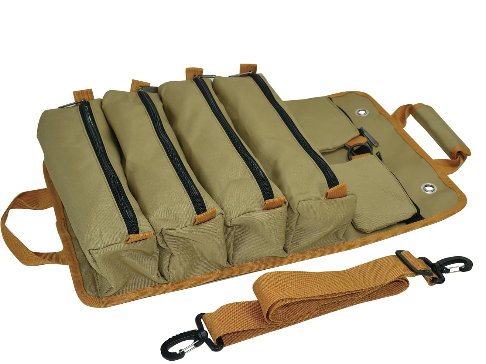 Tool Bag Roll Up, Bag Tool Organizers, Small Tool Bag W/Detachable Pouches, Heavy Duty Tool Organizer for Men Women (Khaki)