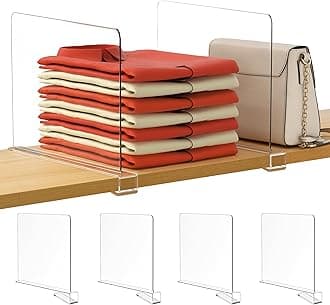 HBlife 12 Inches Tall [Extra Tall Version] Clear Shelf Dividers, 4 Pack Purse Organizer for Closet Perfect for Sweater, Shirts, Handbags in Bedroom and Kitchen, Acrylic Bookshelf for Organization