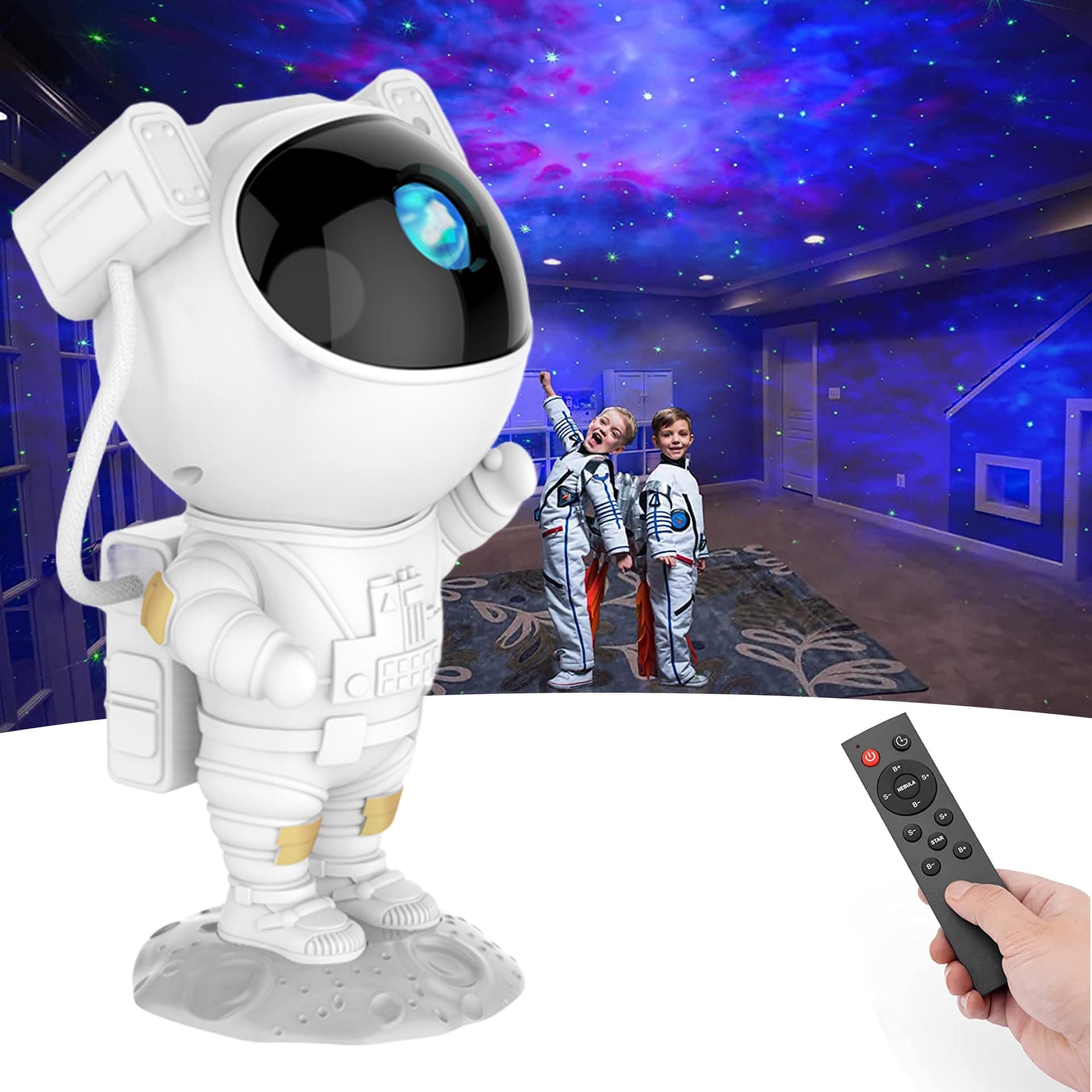 Astronaut Galaxy Projector, Star Projector Night Light with Remote Control & Timer, 360° Rotatable Head, 8 Nebula Effects, Adjustable Brightness for Kids Bedroom, Home Party Decor, Birthday Gift