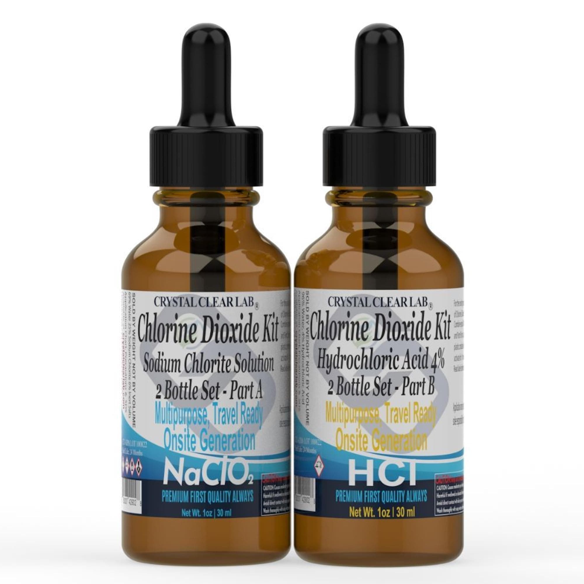 Crystal Clear Lab Chlorine Dioxide - Pure CDS Set with Single-Drop Bottles Extra Large 2 fl oz