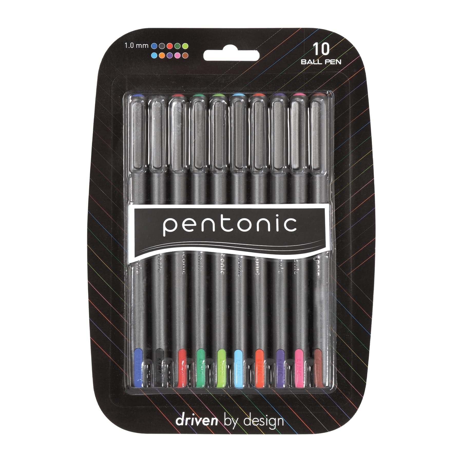 Pentonic Premium Ball Point Pen 1.0 mm Medium Point, 10-Count, Assorted Colors | Medium Point Featherlite Feel, Easy Flow Ink Technology, Sleek Matte Finish