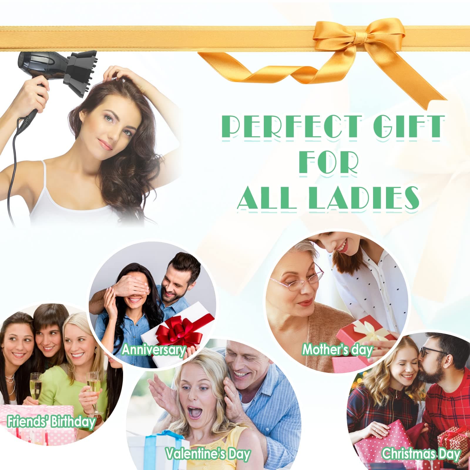 Universal Collapsible Hair Diffuser for Curly Hair, Diffuser Attachment for Hair Dryer Adjustable from 1.65 inch to 3.14 inch, Professional Blow Dryer Diffuser for Long Thick Natural Wavy Hair