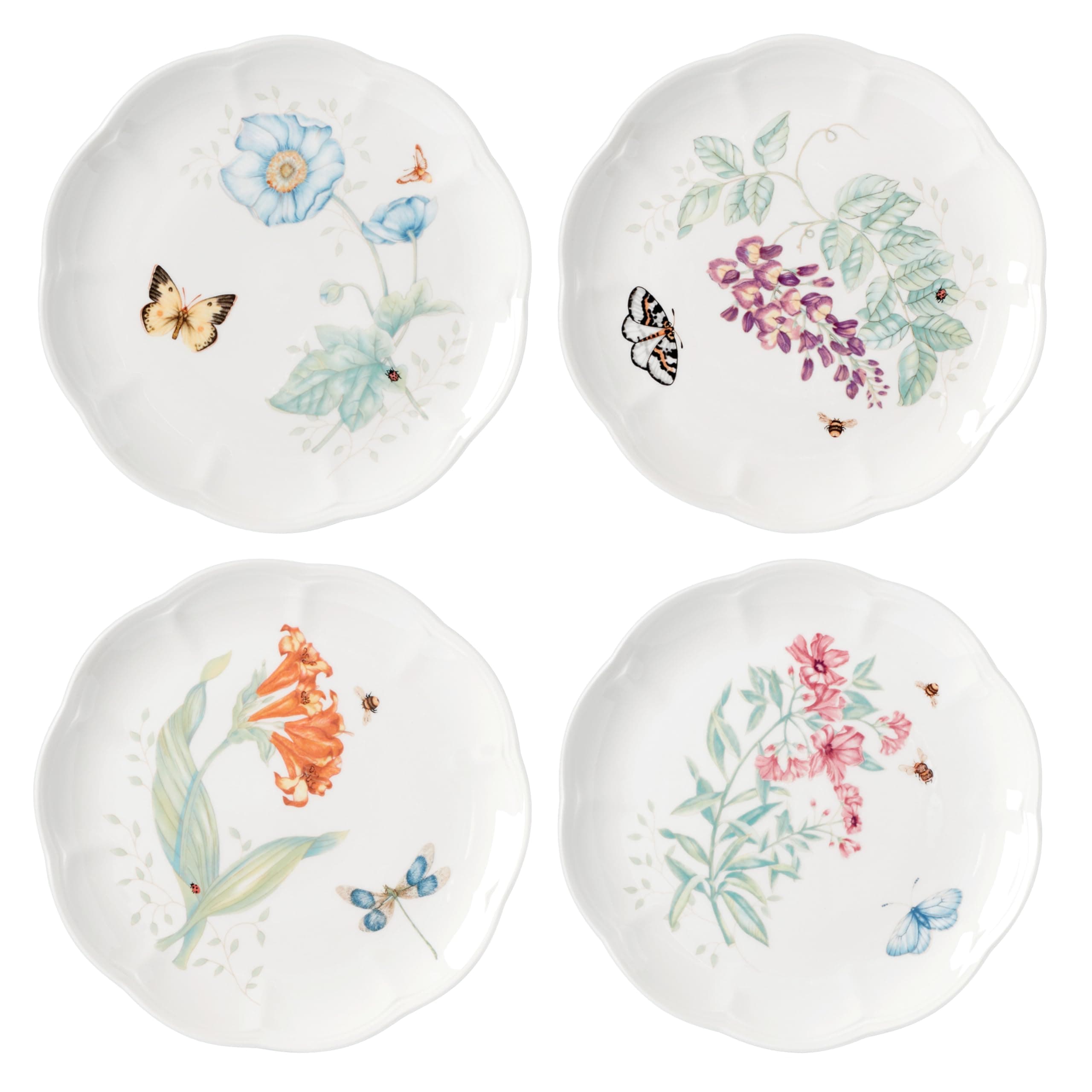 Butterfly Meadow 4-Piece Accent Plate Set, 3.79, Multi,White
