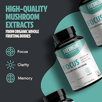 FreshCap 4-in-1 Focus Supplement - Supplements for Memory and Focus - Memory Supplement for Brain, Brain Booster Supplement, Lions Mane Extract, Ayurveda Ginseng (120 Capsules)