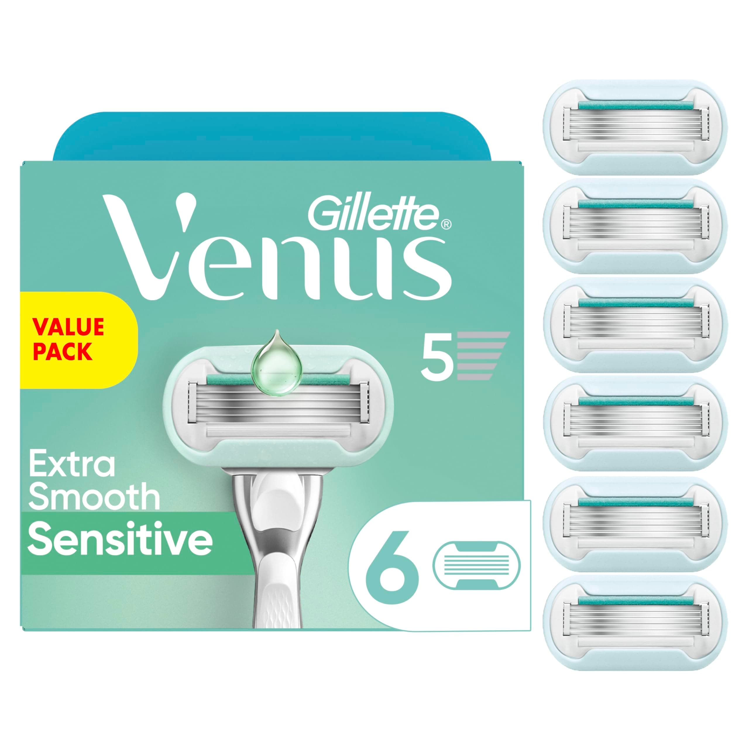 Extra Smooth Sensitive Womens Razor Blade Refills, 6 Count, Designed for Women with Sensitive Skin, BLUE
