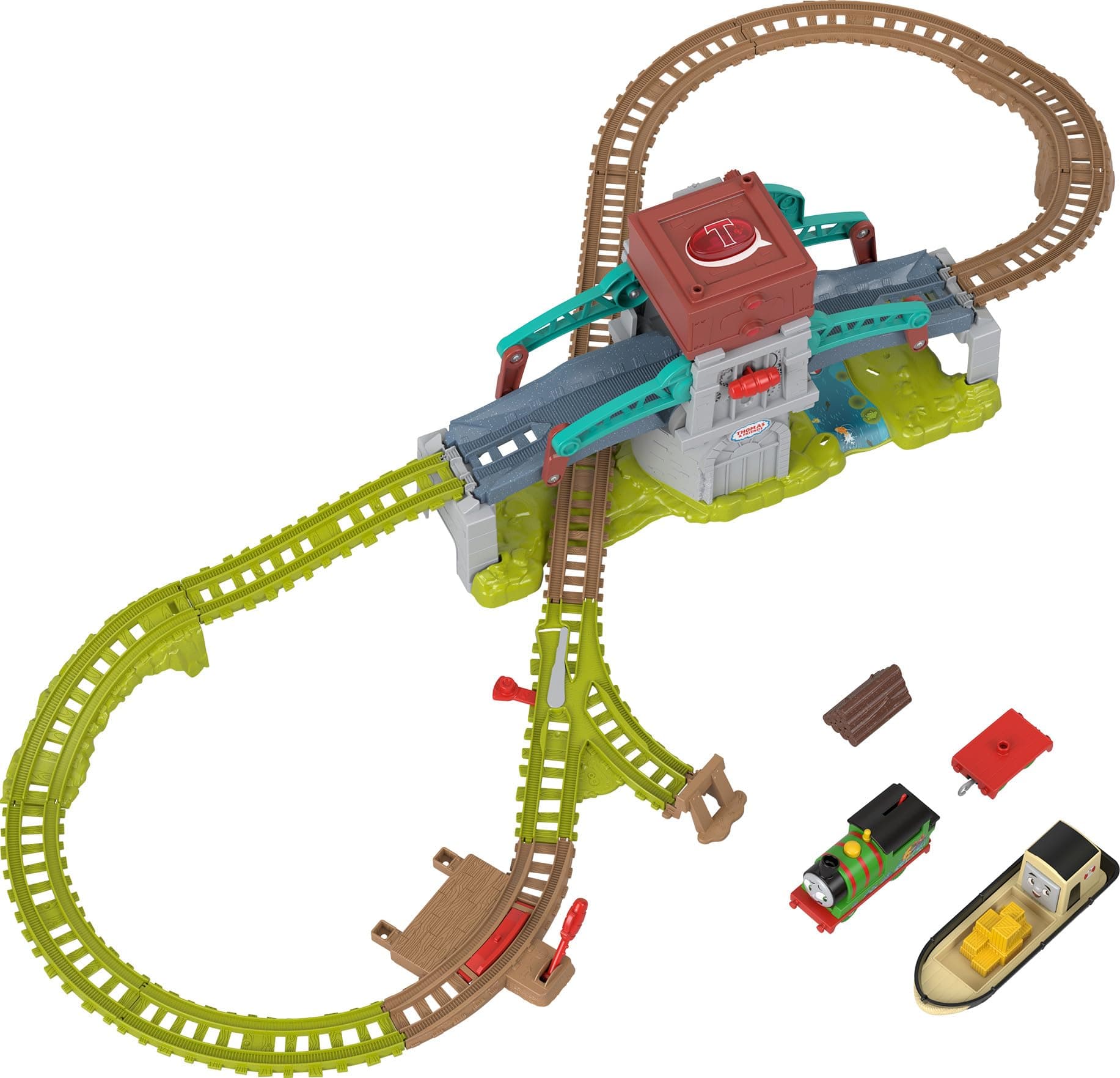 Thomas & Friends Toy Train Set Talking Bulstrode & Which-Way Bridge Track Playset with Sounds & Percy Engine for Kids Ages 3+ Years