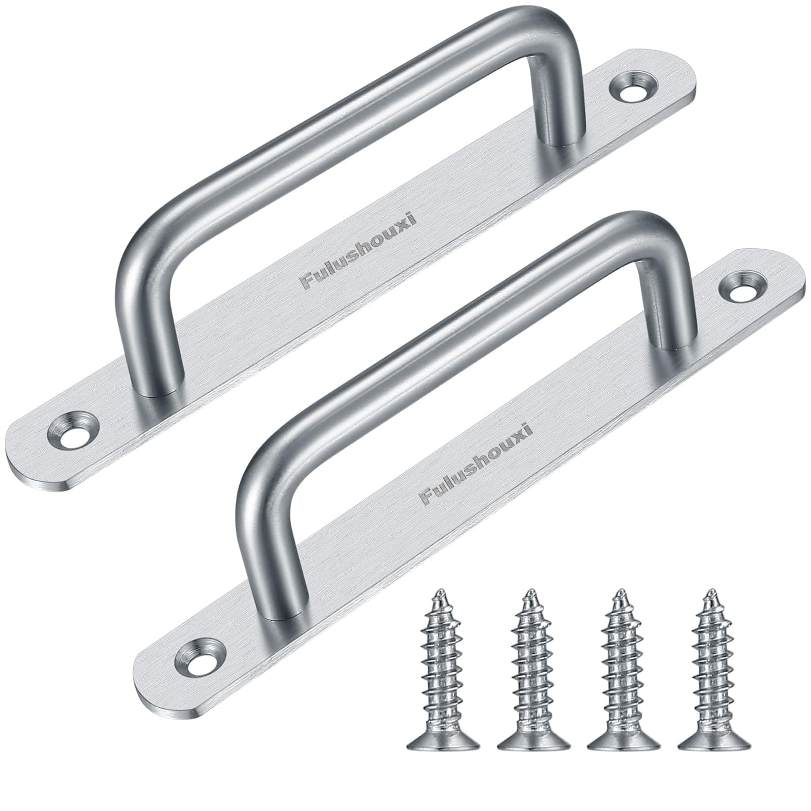 2 Pcs Barn Door Handles, Sliding Door Pull Handles, Stainless Steel Closet Cabinet Door Handles Pulls with Plates for Cupboard Cabinet Wardrobe Drawer Shed Pull Handles, 160mm/6.3 inch - Silver